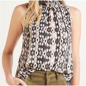 Roan + Ryan Diamond Print Sleeveless Mock Neck Blouse‎ Top Women Size Medium